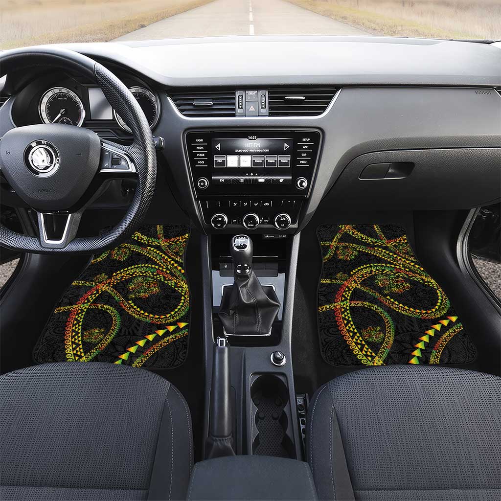 Hawaiian Kakau Art and Hisbiscus Tattoo Car Mats Tribal Pattern-Reggae Style LT03 Set 2pcs - Front Black - Polynesian Pride