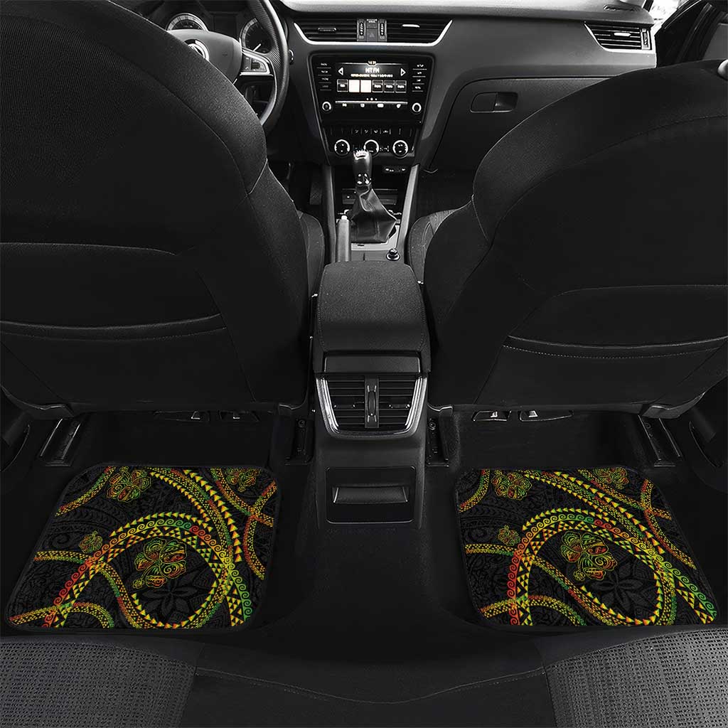 Hawaiian Kakau Art and Hisbiscus Tattoo Car Mats Tribal Pattern-Reggae Style LT03 Set 2pcs - Back Black - Polynesian Pride