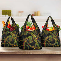 Hawaiian Kakau Art and Hisbiscus Tattoo Grocery Bag Tribal Pattern-Reggae Style LT03 3-pack One Size Black - Polynesian Pride