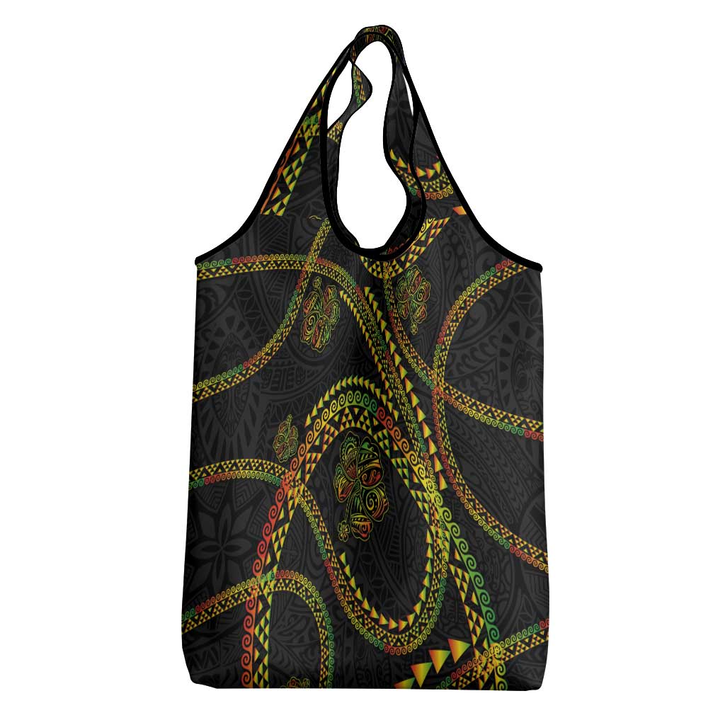 Hawaiian Kakau Art and Hisbiscus Tattoo Grocery Bag Tribal Pattern-Reggae Style LT03 - Polynesian Pride