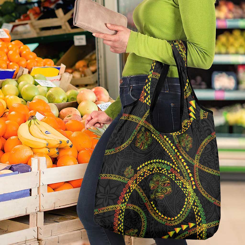 Hawaiian Kakau Art and Hisbiscus Tattoo Grocery Bag Tribal Pattern-Reggae Style LT03 - Polynesian Pride
