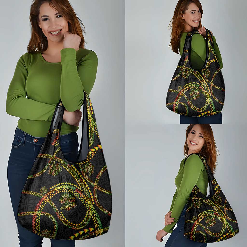 Hawaiian Kakau Art and Hisbiscus Tattoo Grocery Bag Tribal Pattern-Reggae Style LT03 - Polynesian Pride