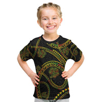 Hawaiian Kakau Art and Hibiscus Tattoo Kid T Shirt Tribal Pattern-Reggae Style LT03 Black - Polynesian Pride