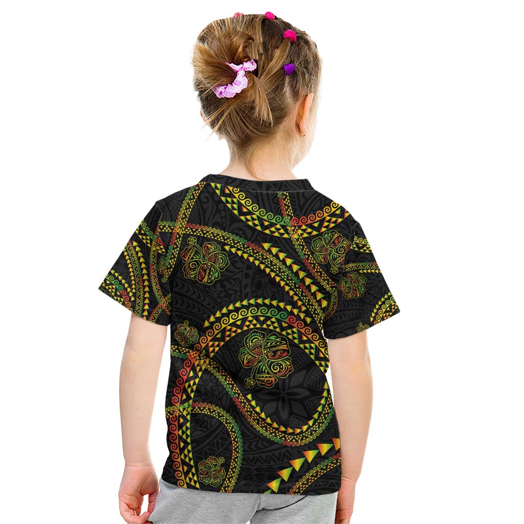Hawaiian Kakau Art and Hibiscus Tattoo Kid T Shirt Tribal Pattern-Reggae Style LT03 - Polynesian Pride