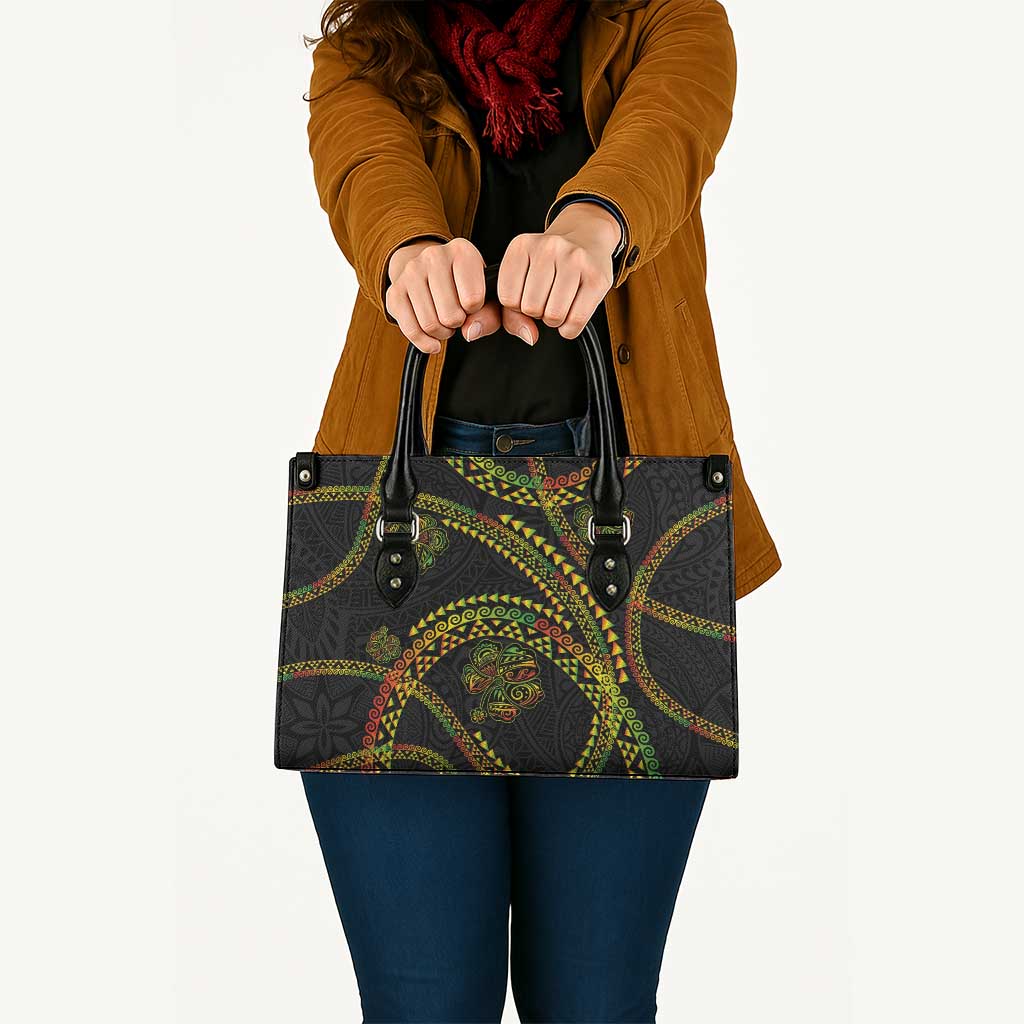 Hawaiian Kakau Art and Hisbiscus Tattoo Leather Bag Tribal Pattern-Reggae Style LT03 - Polynesian Pride