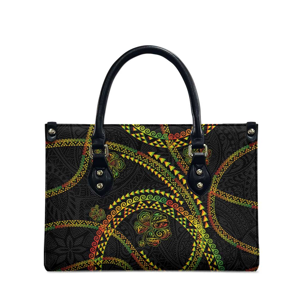Hawaiian Kakau Art and Hisbiscus Tattoo Leather Bag Tribal Pattern-Reggae Style LT03 - Polynesian Pride