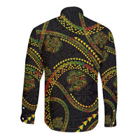 Hawaiian Kakau Art and Hisbiscus Tattoo Long Sleeve Button Shirt Tribal Pattern-Reggae Style LT03 - Polynesian Pride