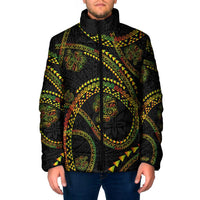 Hawaiian Kakau Art and Hisbiscus Tattoo Padded Jacket Tribal Pattern-Reggae Style LT03 Men Black - Polynesian Pride