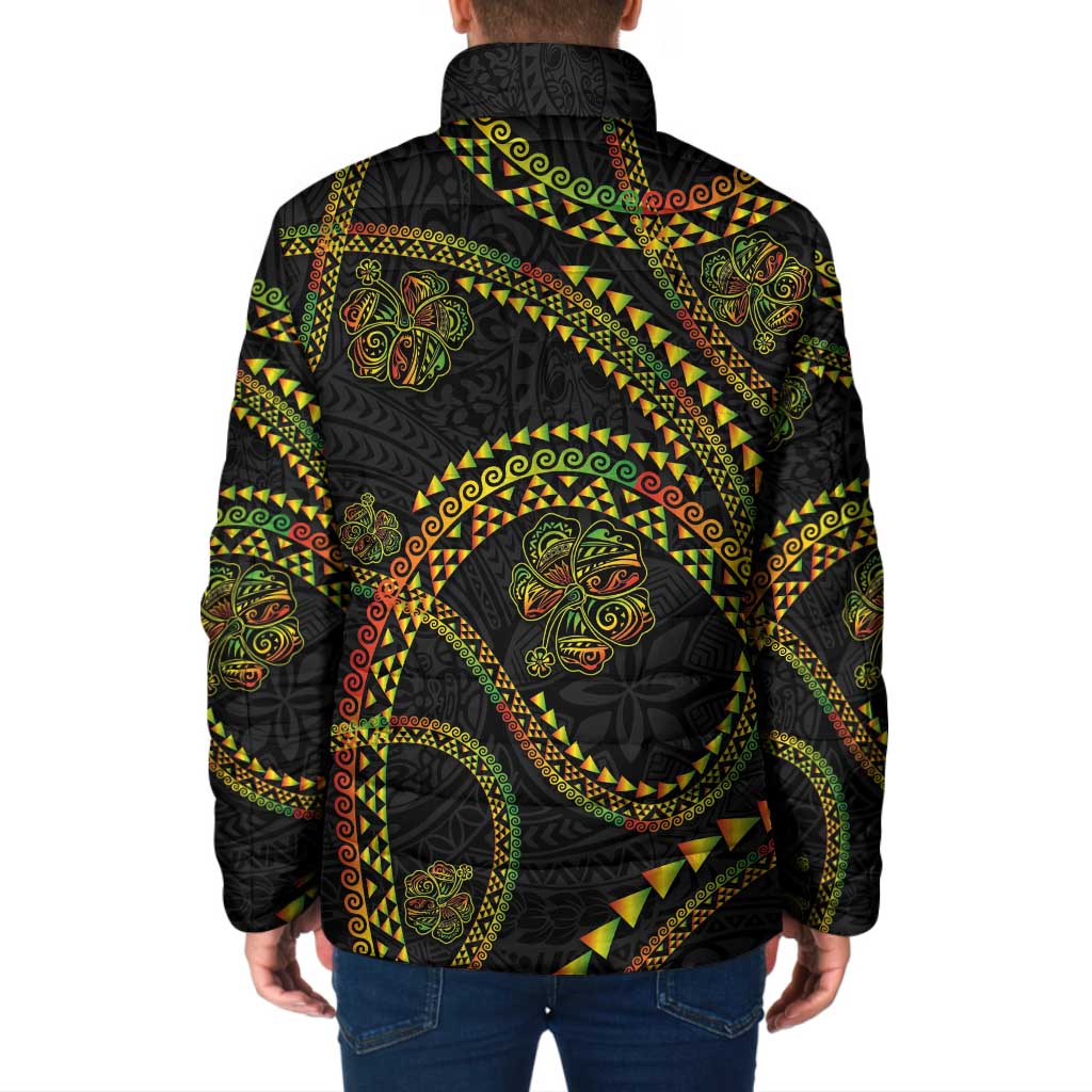 Hawaiian Kakau Art and Hisbiscus Tattoo Padded Jacket Tribal Pattern-Reggae Style LT03 - Polynesian Pride