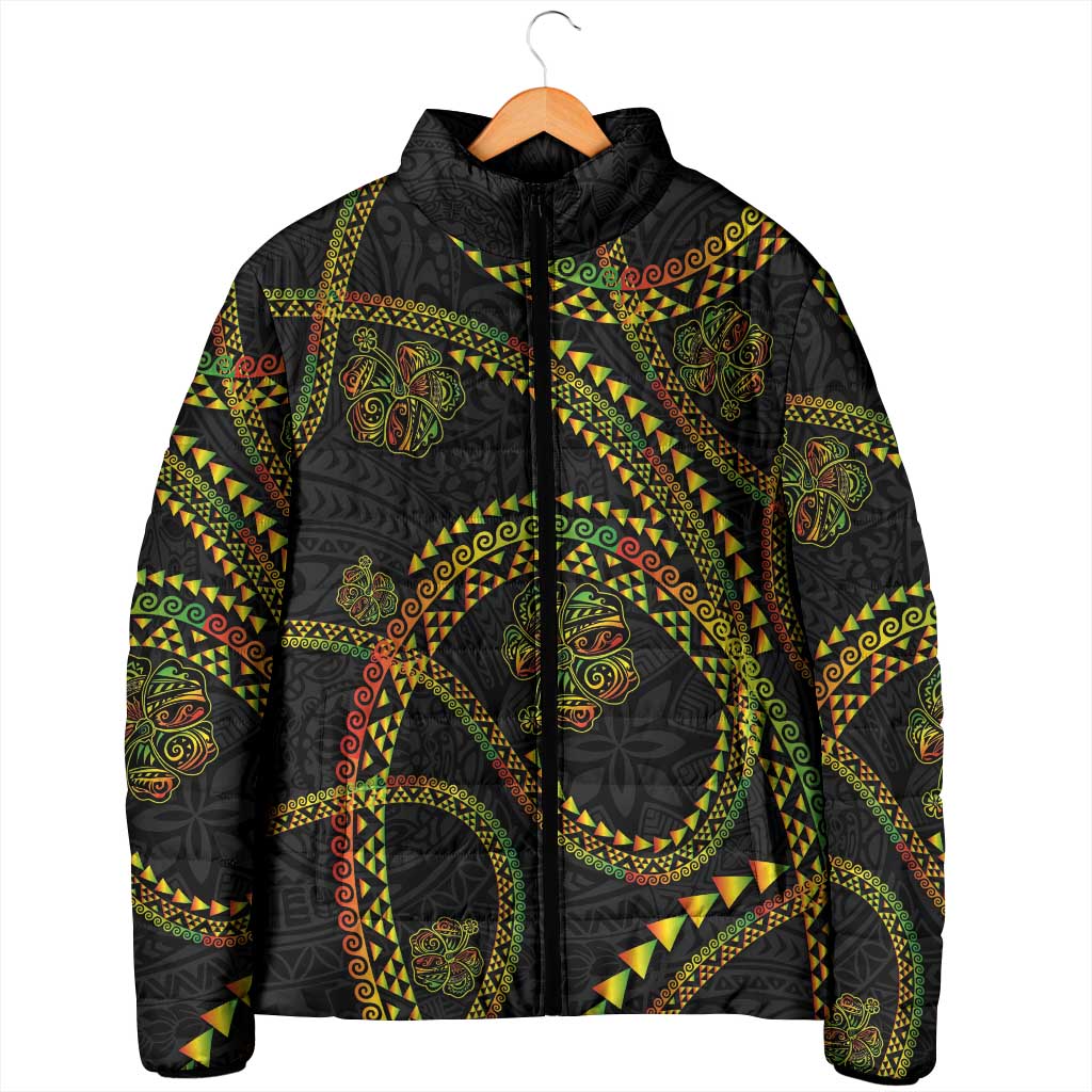 Hawaiian Kakau Art and Hisbiscus Tattoo Padded Jacket Tribal Pattern-Reggae Style LT03 - Polynesian Pride