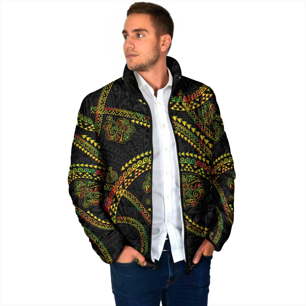 Hawaiian Kakau Art and Hisbiscus Tattoo Padded Jacket Tribal Pattern-Reggae Style LT03 - Polynesian Pride