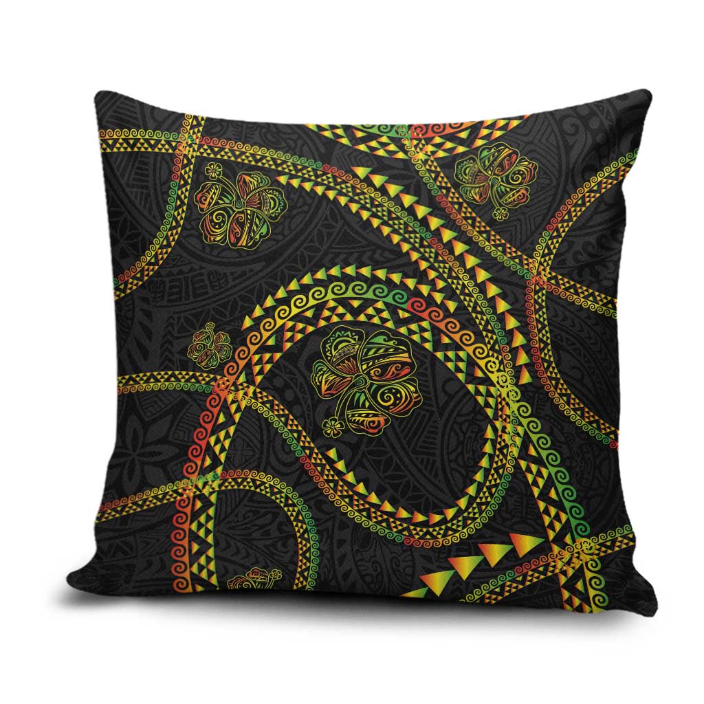 Hawaiian Kakau Art and Hisbiscus Tattoo Pillow Cover Tribal Pattern-Reggae Style LT03 Black - Polynesian Pride