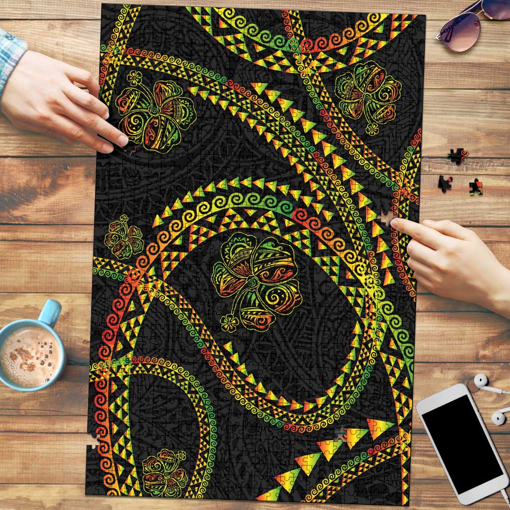 Hawaiian Kakau Art and Hisbiscus Tattoo Puzzle Tribal Pattern-Reggae Style LT03 Black - Polynesian Pride