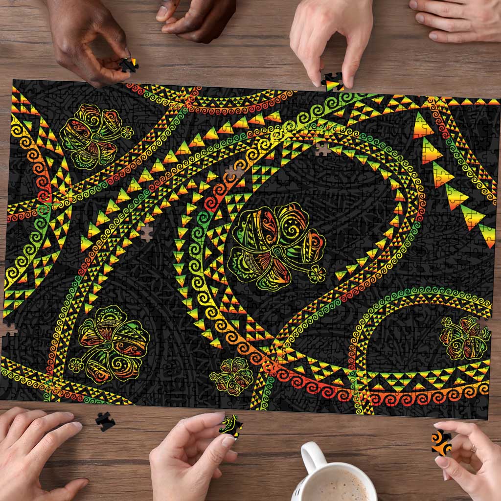 Hawaiian Kakau Art and Hisbiscus Tattoo Puzzle Tribal Pattern-Reggae Style LT03 - Polynesian Pride