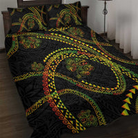 Hawaiian Kakau Art and Hisbiscus Tattoo Quilt Bed Set Tribal Pattern-Reggae Style LT03 Black - Polynesian Pride