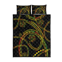 Hawaiian Kakau Art and Hisbiscus Tattoo Quilt Bed Set Tribal Pattern-Reggae Style LT03 - Polynesian Pride