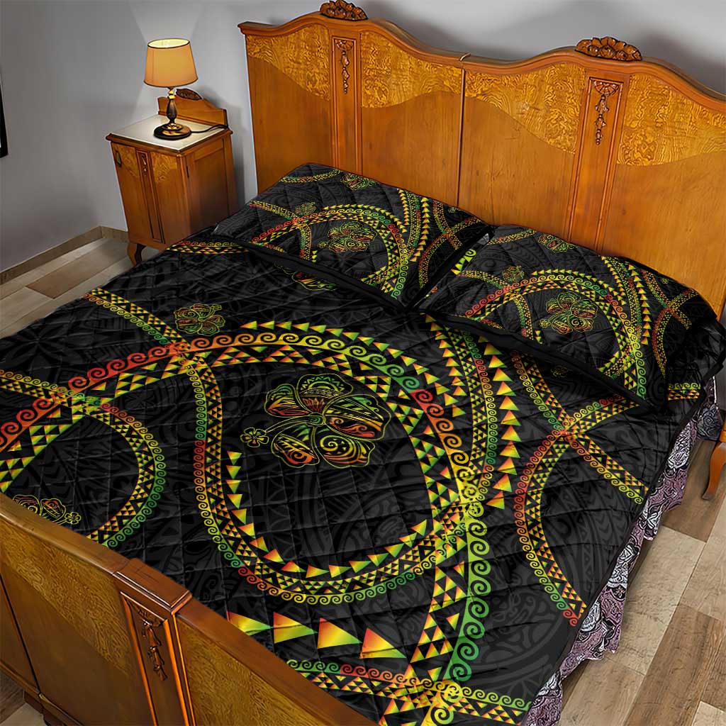 Hawaiian Kakau Art and Hisbiscus Tattoo Quilt Bed Set Tribal Pattern-Reggae Style LT03 - Polynesian Pride