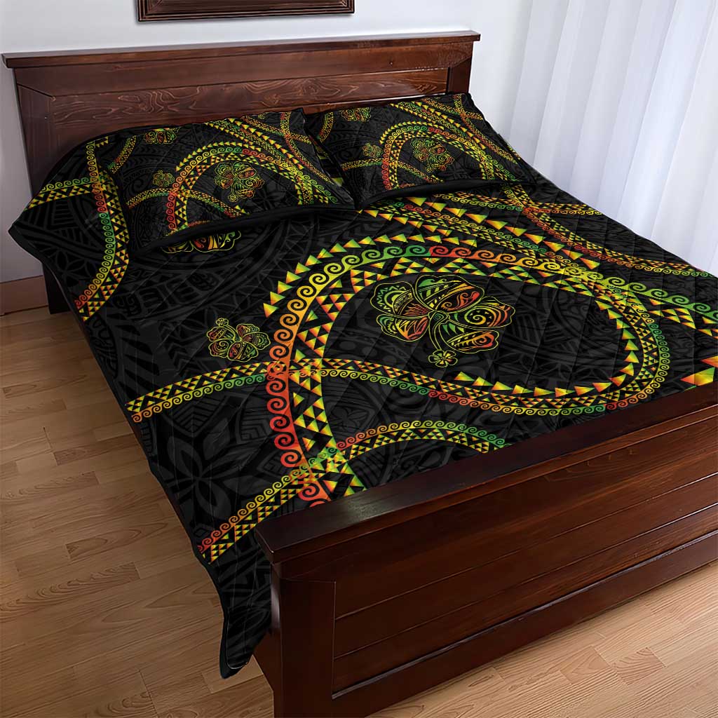 Hawaiian Kakau Art and Hisbiscus Tattoo Quilt Bed Set Tribal Pattern-Reggae Style LT03 - Polynesian Pride