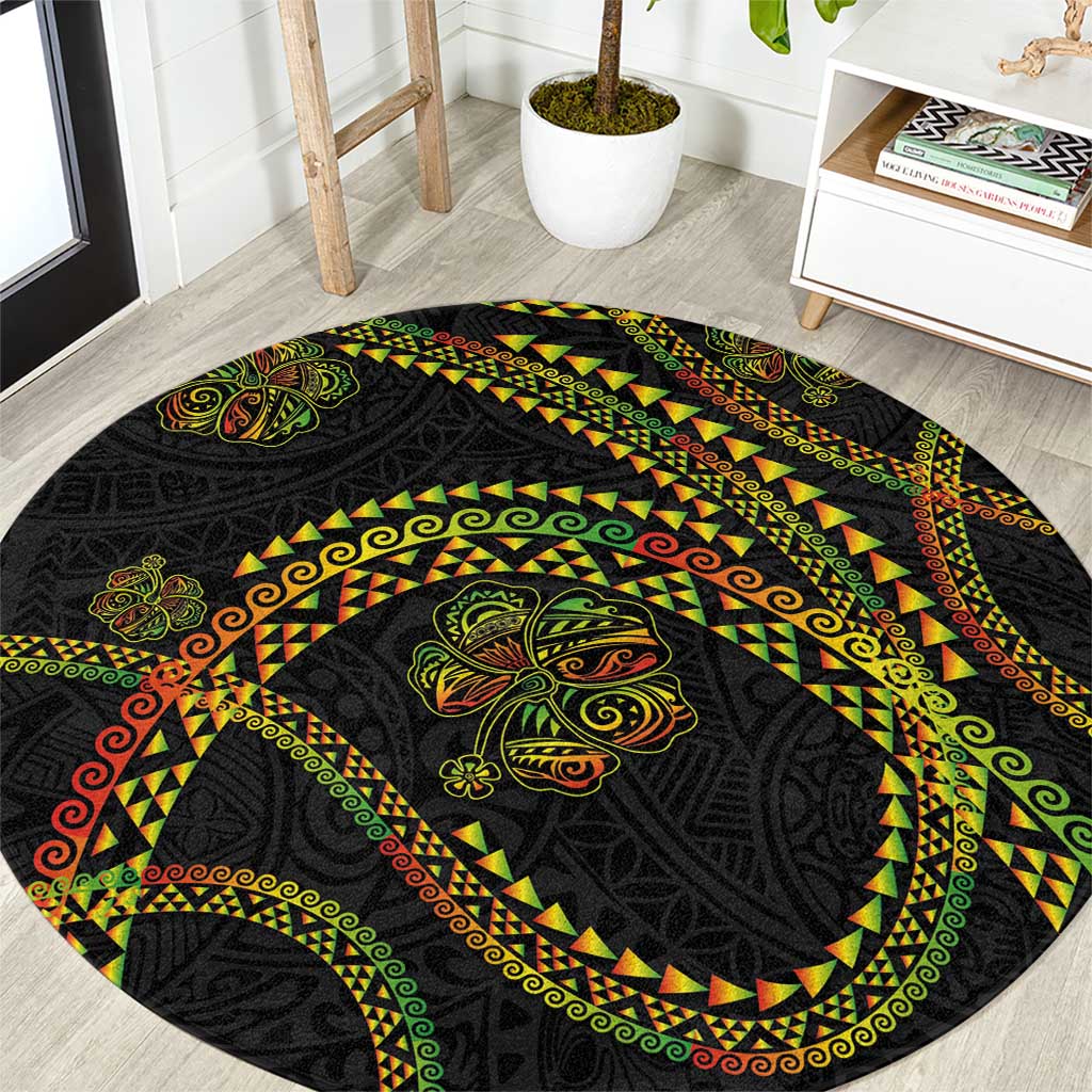 Hawaiian Kakau Art and Hibiscus Tattoo Round Carpet Tribal Pattern-Reggae Style LT03 Black - Polynesian Pride
