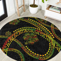 Hawaiian Kakau Art and Hibiscus Tattoo Round Carpet Tribal Pattern-Reggae Style LT03 Black - Polynesian Pride