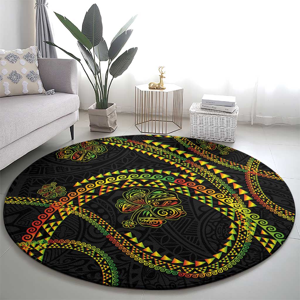 Hawaiian Kakau Art and Hibiscus Tattoo Round Carpet Tribal Pattern-Reggae Style LT03 - Polynesian Pride