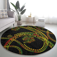 Hawaiian Kakau Art and Hibiscus Tattoo Round Carpet Tribal Pattern-Reggae Style LT03 - Polynesian Pride