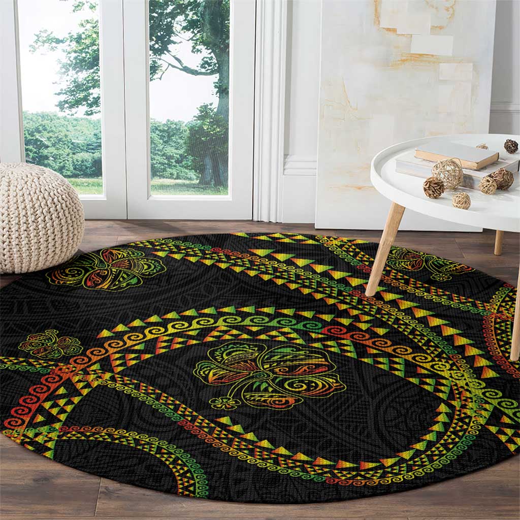 Hawaiian Kakau Art and Hibiscus Tattoo Round Carpet Tribal Pattern-Reggae Style LT03 - Polynesian Pride