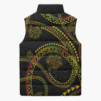 Hawaiian Kakau Art and Hisbiscus Tattoo Sleeveless Puffer Jacket Tribal Pattern-Reggae Style LT03 - Polynesian Pride