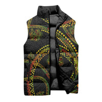 Hawaiian Kakau Art and Hisbiscus Tattoo Sleeveless Puffer Jacket Tribal Pattern-Reggae Style LT03 - Polynesian Pride
