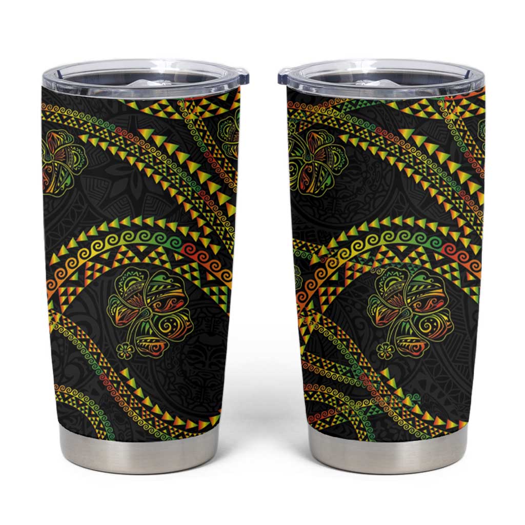 Hawaiian Kakau Art and Hibiscus Tattoo Tumbler Cup Tribal Pattern-Reggae Style LT03 Black - Polynesian Pride