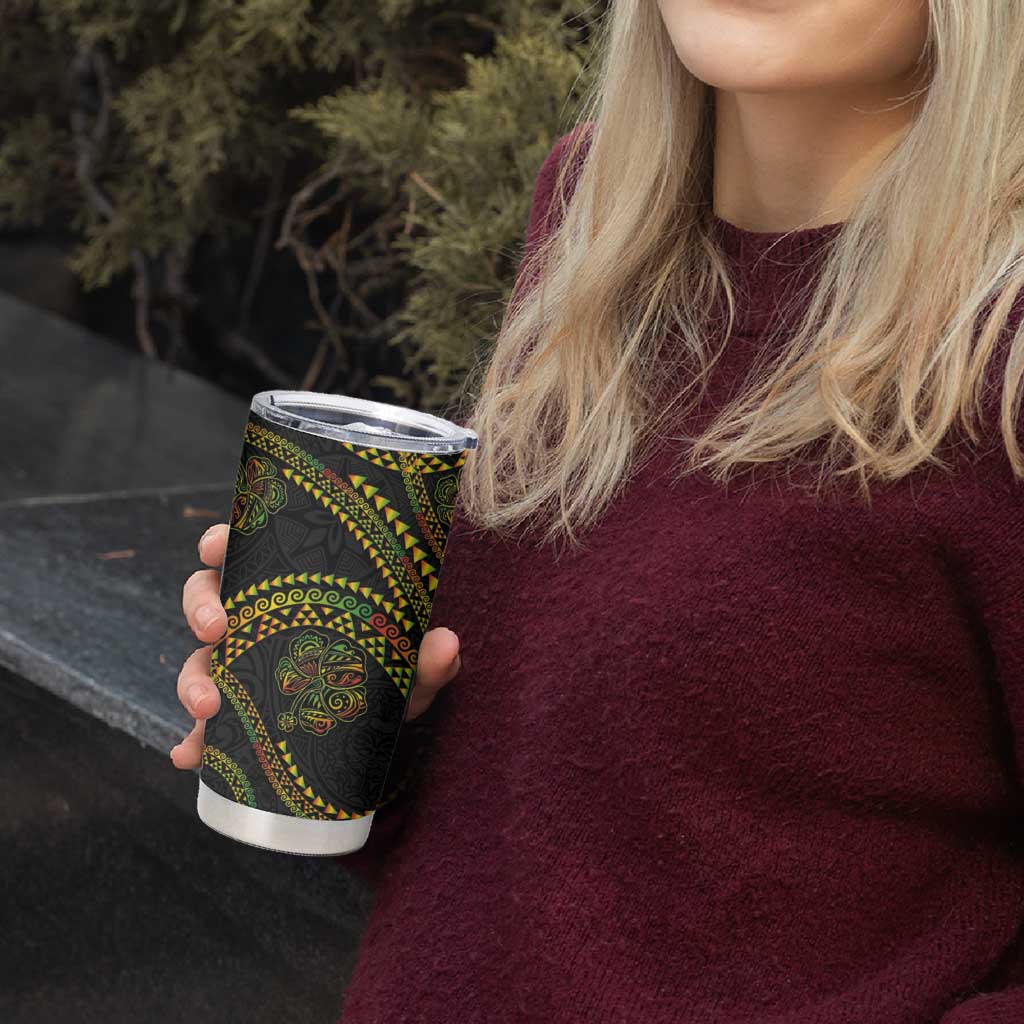 Hawaiian Kakau Art and Hibiscus Tattoo Tumbler Cup Tribal Pattern-Reggae Style LT03 - Polynesian Pride
