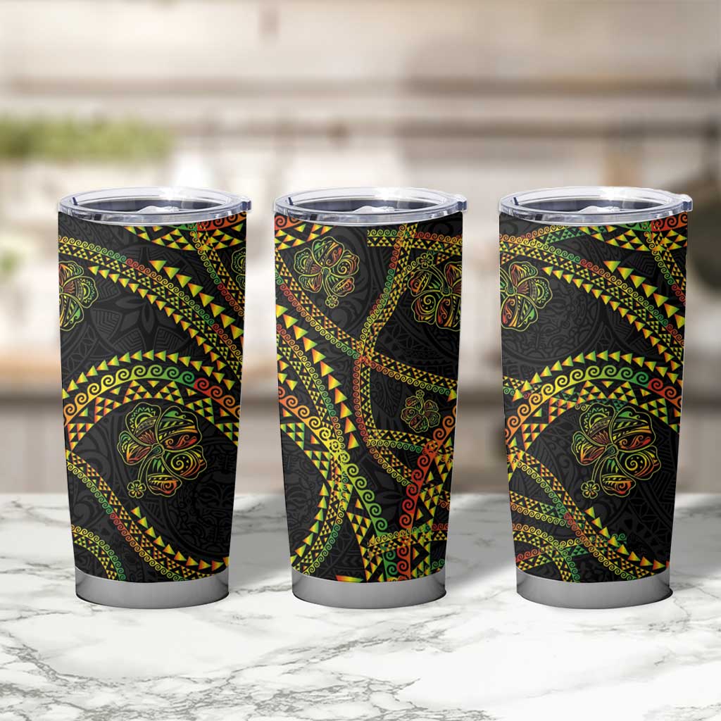 Hawaiian Kakau Art and Hibiscus Tattoo Tumbler Cup Tribal Pattern-Reggae Style LT03 - Polynesian Pride
