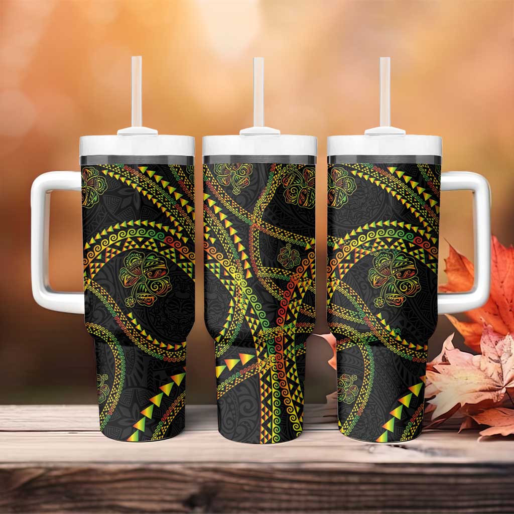 Hawaiian Kakau Art and Hibiscus Tattoo Tumbler With Handle Tribal Pattern-Reggae Style LT03 - Polynesian Pride