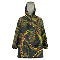 Hawaiian Kakau Art and Hibiscus Tattoo Wearable Blanket Hoodie Tribal Pattern-Reggae Style LT03 One Size Black - Polynesian Pride