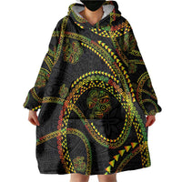 Hawaiian Kakau Art and Hibiscus Tattoo Wearable Blanket Hoodie Tribal Pattern-Reggae Style LT03 - Polynesian Pride