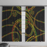 Hawaiian Kakau Art and Hisbiscus Tattoo Window Curtain Tribal Pattern-Reggae Style LT03 With Hooks Black - Polynesian Pride