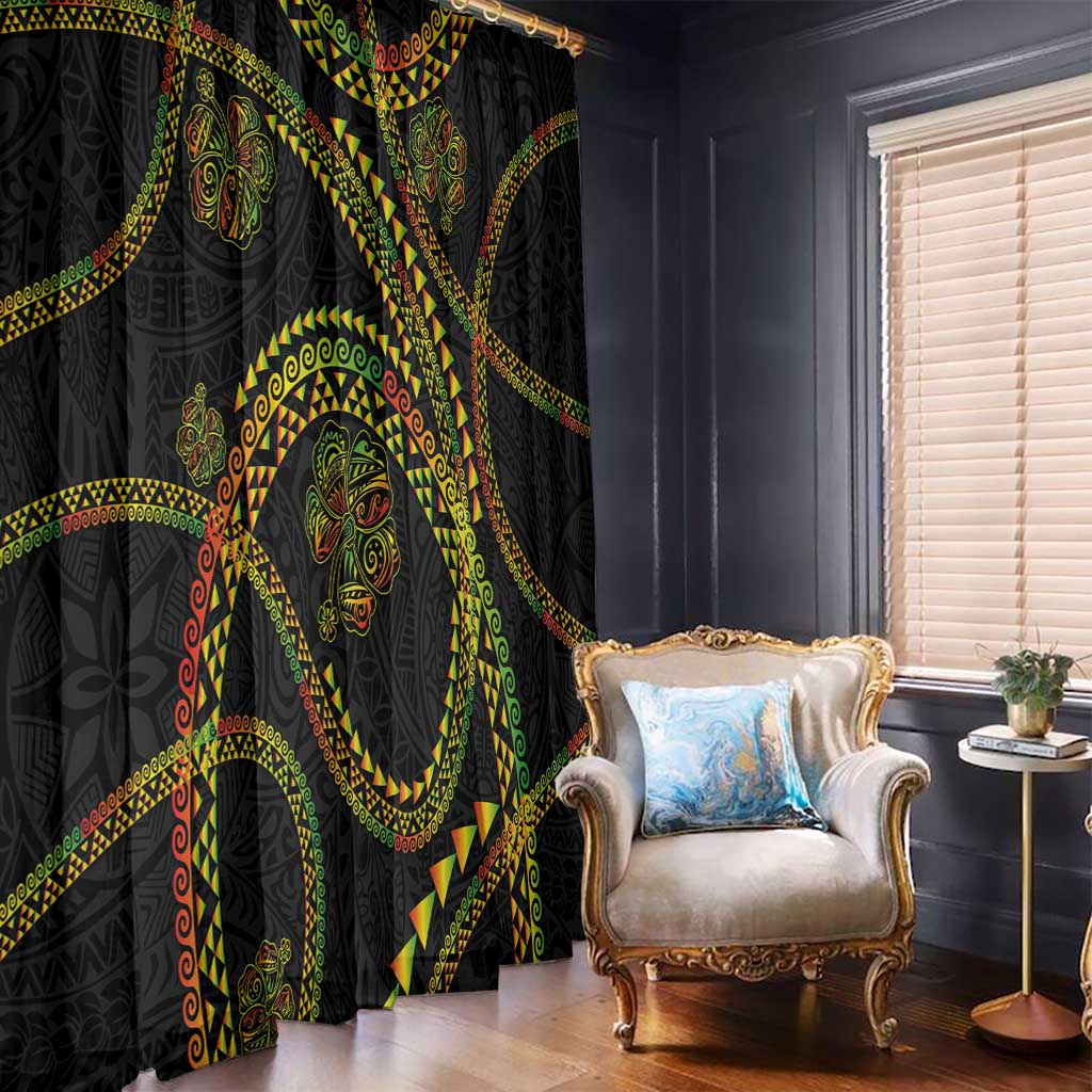 Hawaiian Kakau Art and Hisbiscus Tattoo Window Curtain Tribal Pattern-Reggae Style LT03 - Polynesian Pride