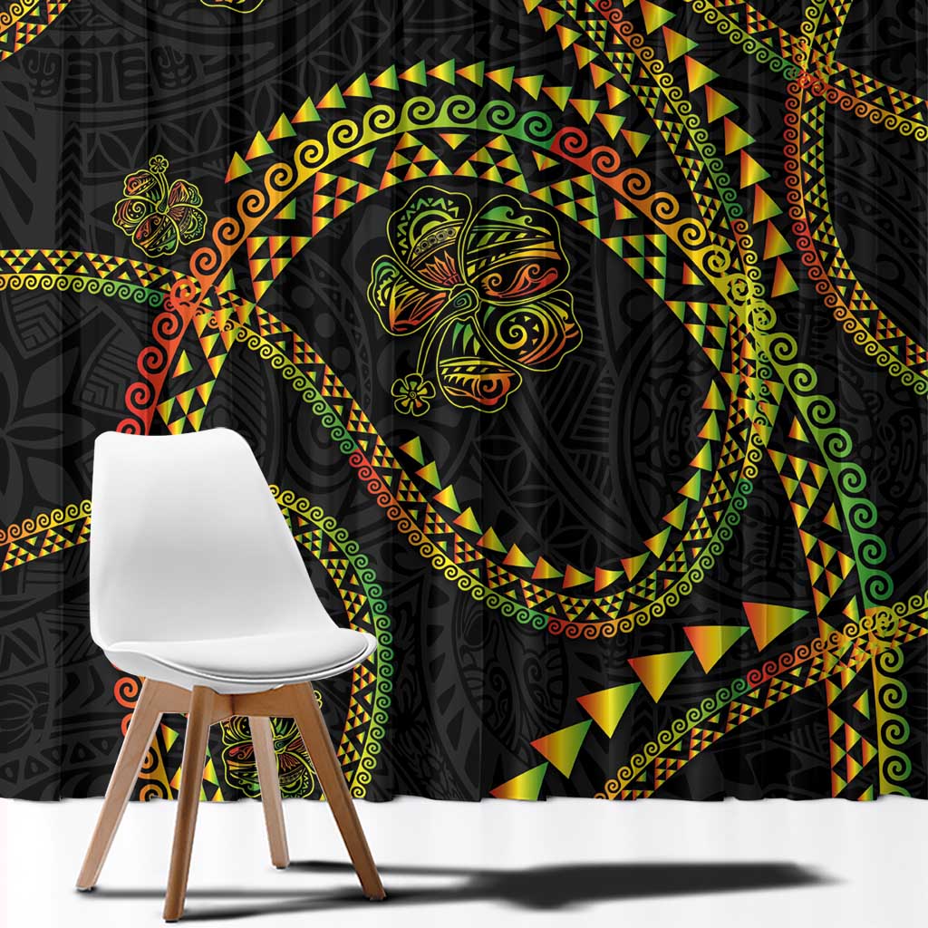 Hawaiian Kakau Art and Hisbiscus Tattoo Window Curtain Tribal Pattern-Reggae Style LT03 - Polynesian Pride