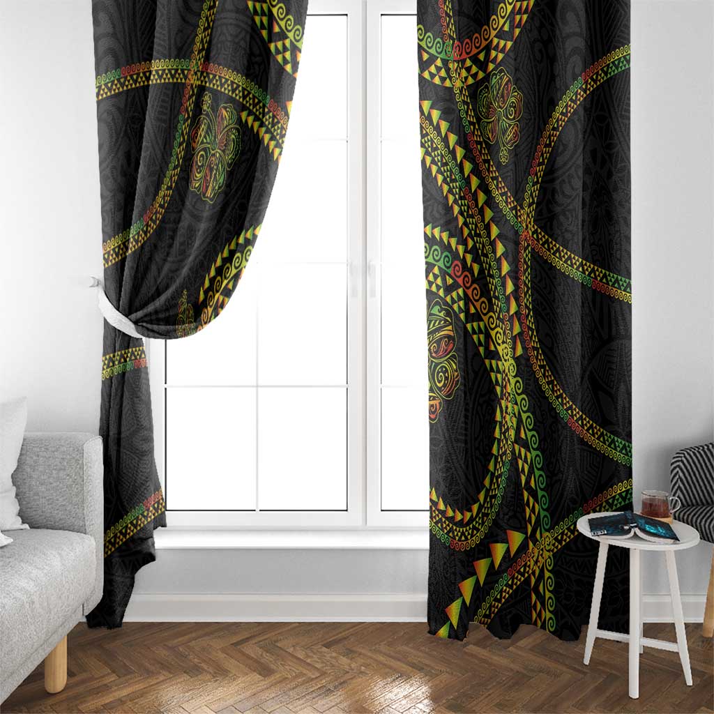 Hawaiian Kakau Art and Hisbiscus Tattoo Window Curtain Tribal Pattern-Reggae Style LT03 - Polynesian Pride