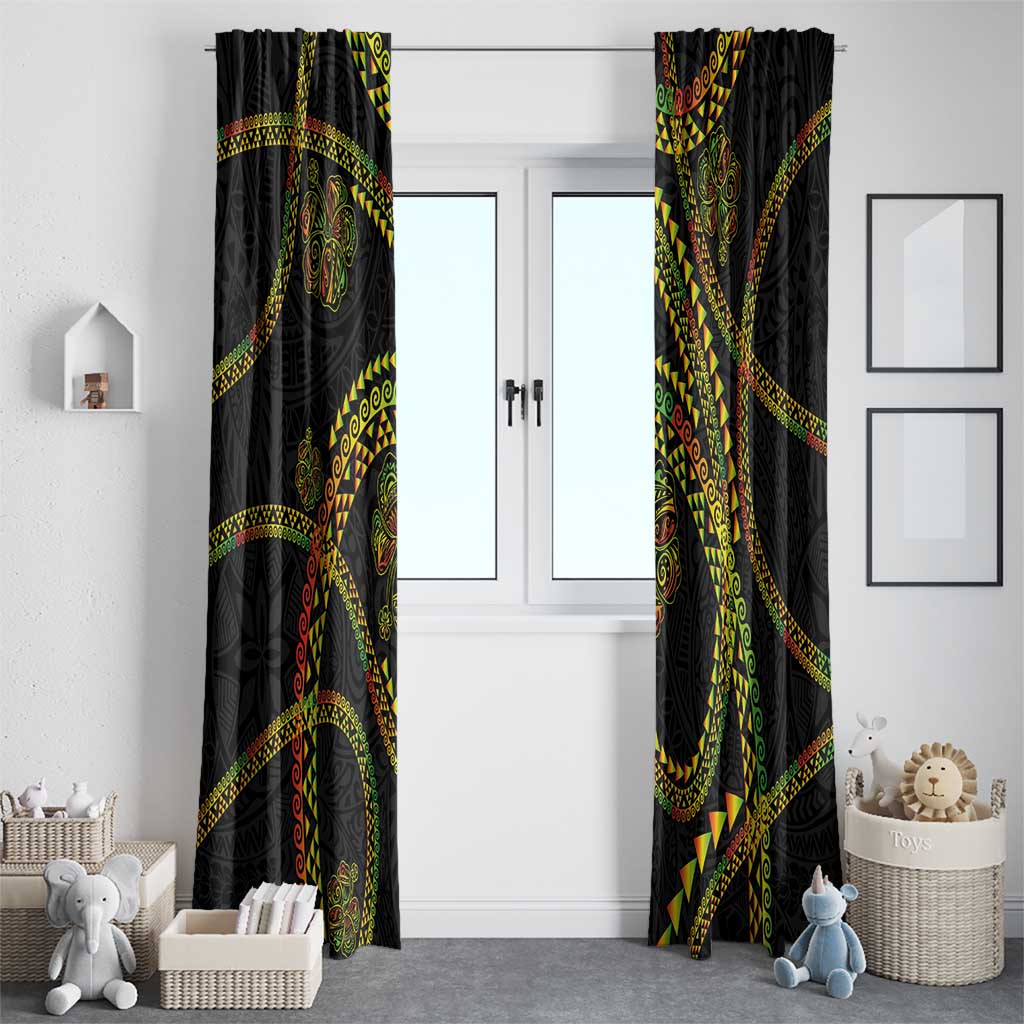 Hawaiian Kakau Art and Hisbiscus Tattoo Window Curtain Tribal Pattern-Reggae Style LT03 - Polynesian Pride