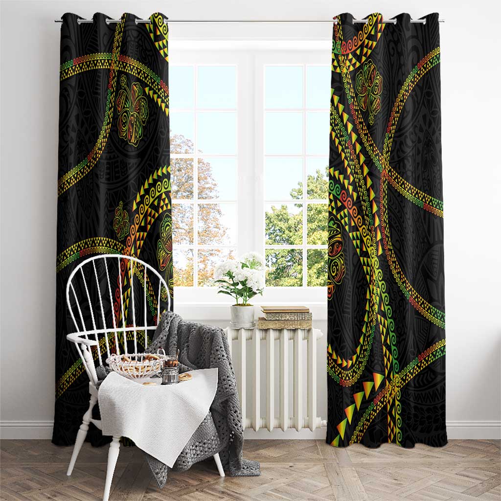 Hawaiian Kakau Art and Hisbiscus Tattoo Window Curtain Tribal Pattern-Reggae Style LT03 - Polynesian Pride