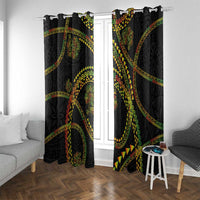 Hawaiian Kakau Art and Hisbiscus Tattoo Window Curtain Tribal Pattern-Reggae Style LT03 With Grommets Black - Polynesian Pride