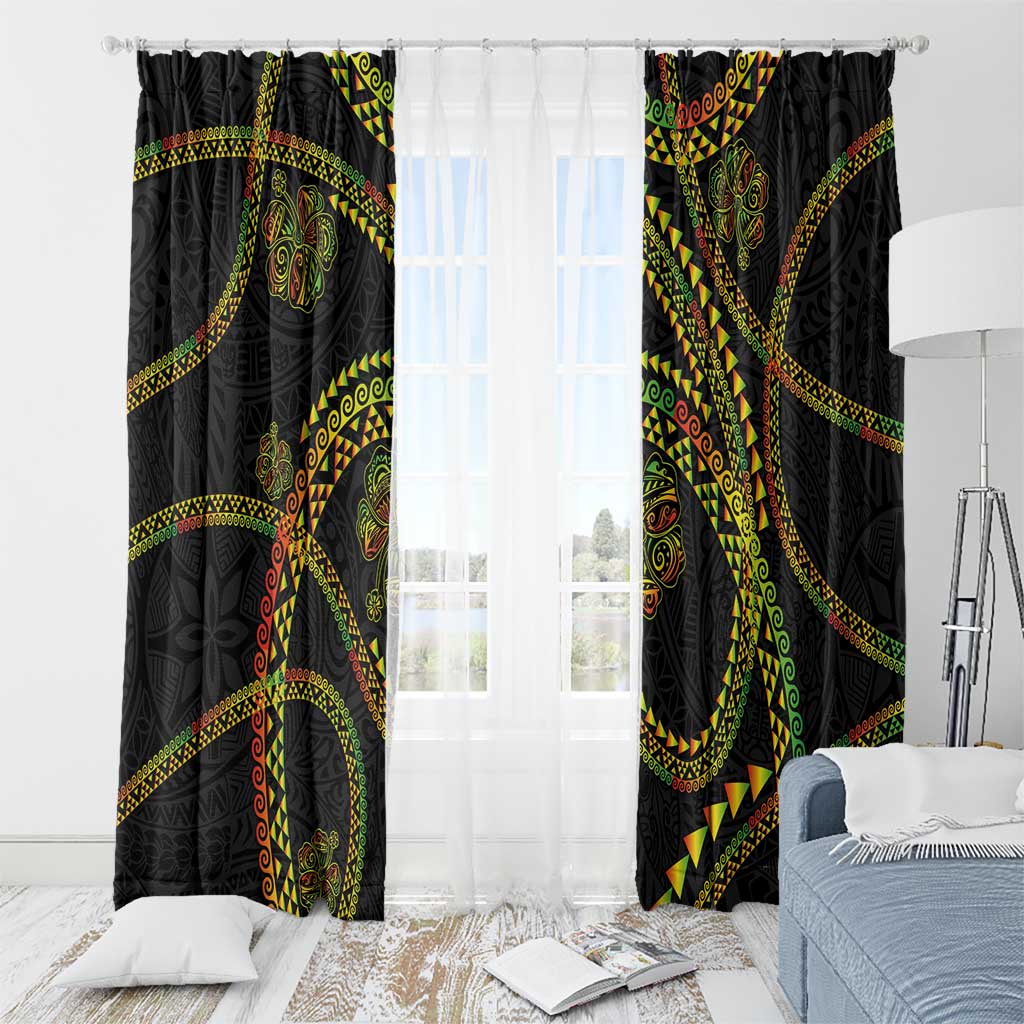 Hawaiian Kakau Art and Hisbiscus Tattoo Window Curtain Tribal Pattern-Reggae Style LT03 - Polynesian Pride