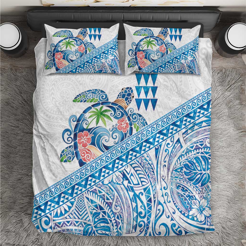 Hawaiian Abstract Sea Turtle Bedding Set Polynesian Tapa Art and Kakau Tattoo White WaterColor LT03 White - Polynesian Pride