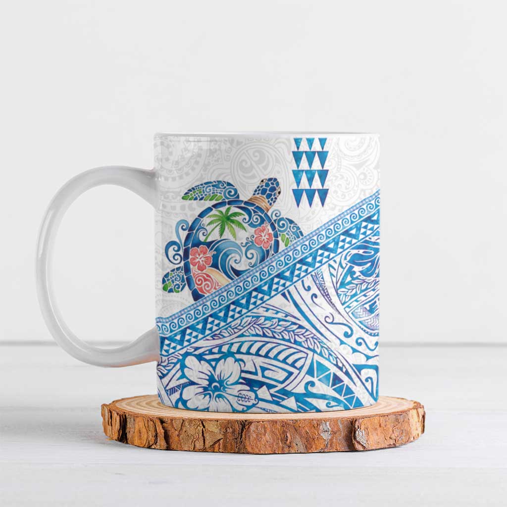 Hawaiian Abstract Sea Turtle Ceramic Mug Polynesian Tapa Art and Kakau Tattoo White WaterColor LT03 White - Polynesian Pride