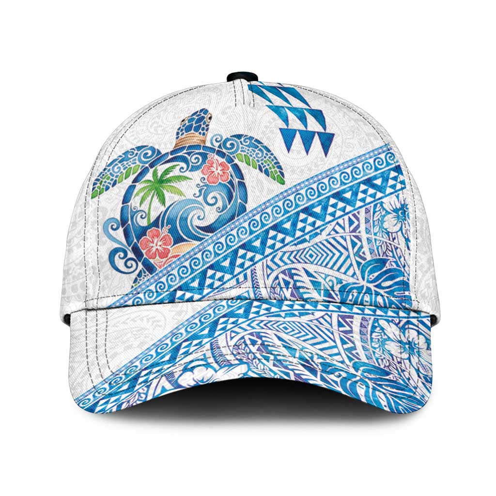 Hawaiian Abstract Sea Turtle Classic Cap Polynesian Tapa Art and Kakau Tattoo White WaterColor LT03 Universal Fit White - Polynesian Pride