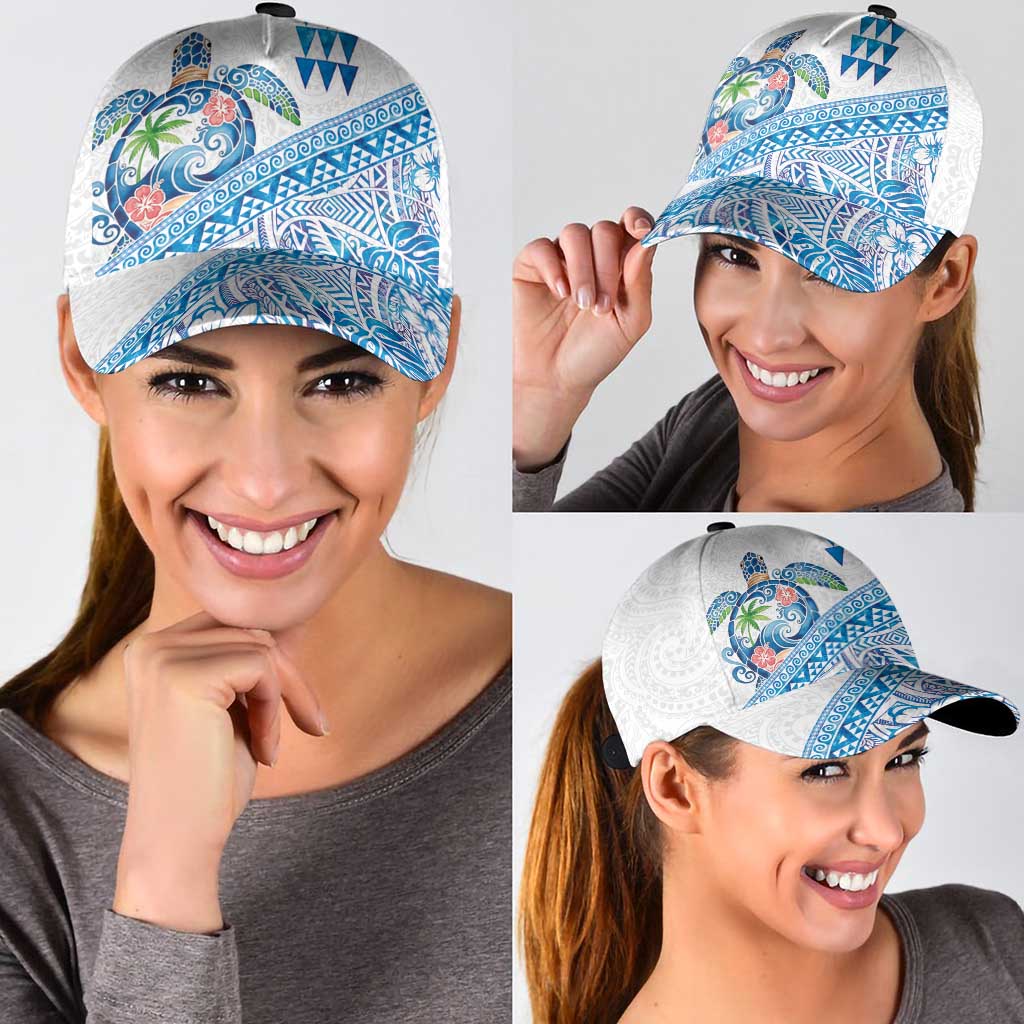 Hawaiian Abstract Sea Turtle Classic Cap Polynesian Tapa Art and Kakau Tattoo White WaterColor LT03 - Polynesian Pride