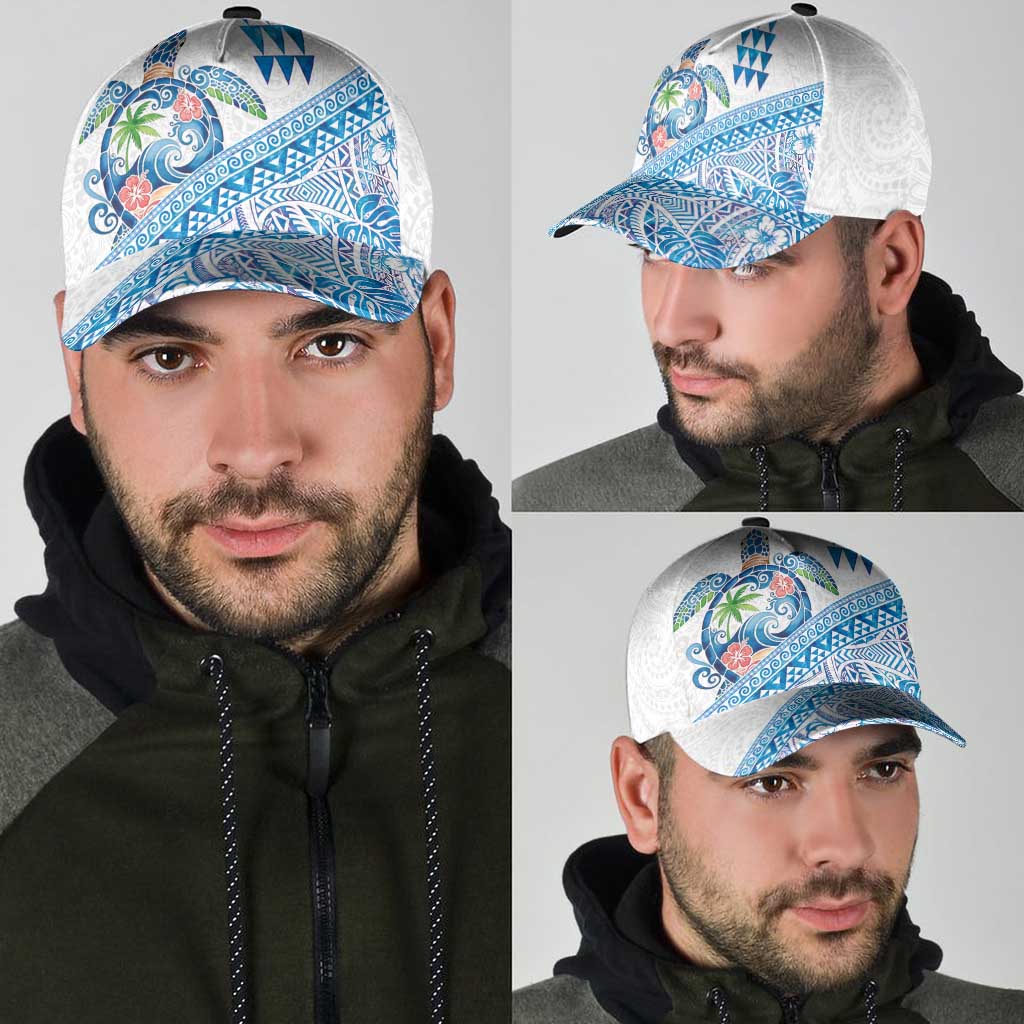Hawaiian Abstract Sea Turtle Classic Cap Polynesian Tapa Art and Kakau Tattoo White WaterColor LT03 - Polynesian Pride