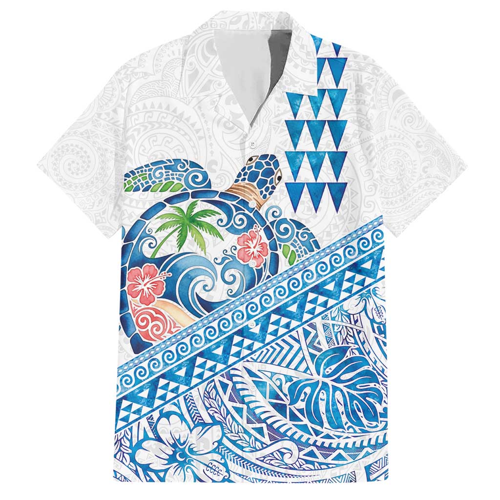 Hawaiian Abstract Sea Turtle Hawaiian Shirt Polynesian Tapa Art and Kakau Tattoo White WaterColor LT03 White - Polynesian Pride