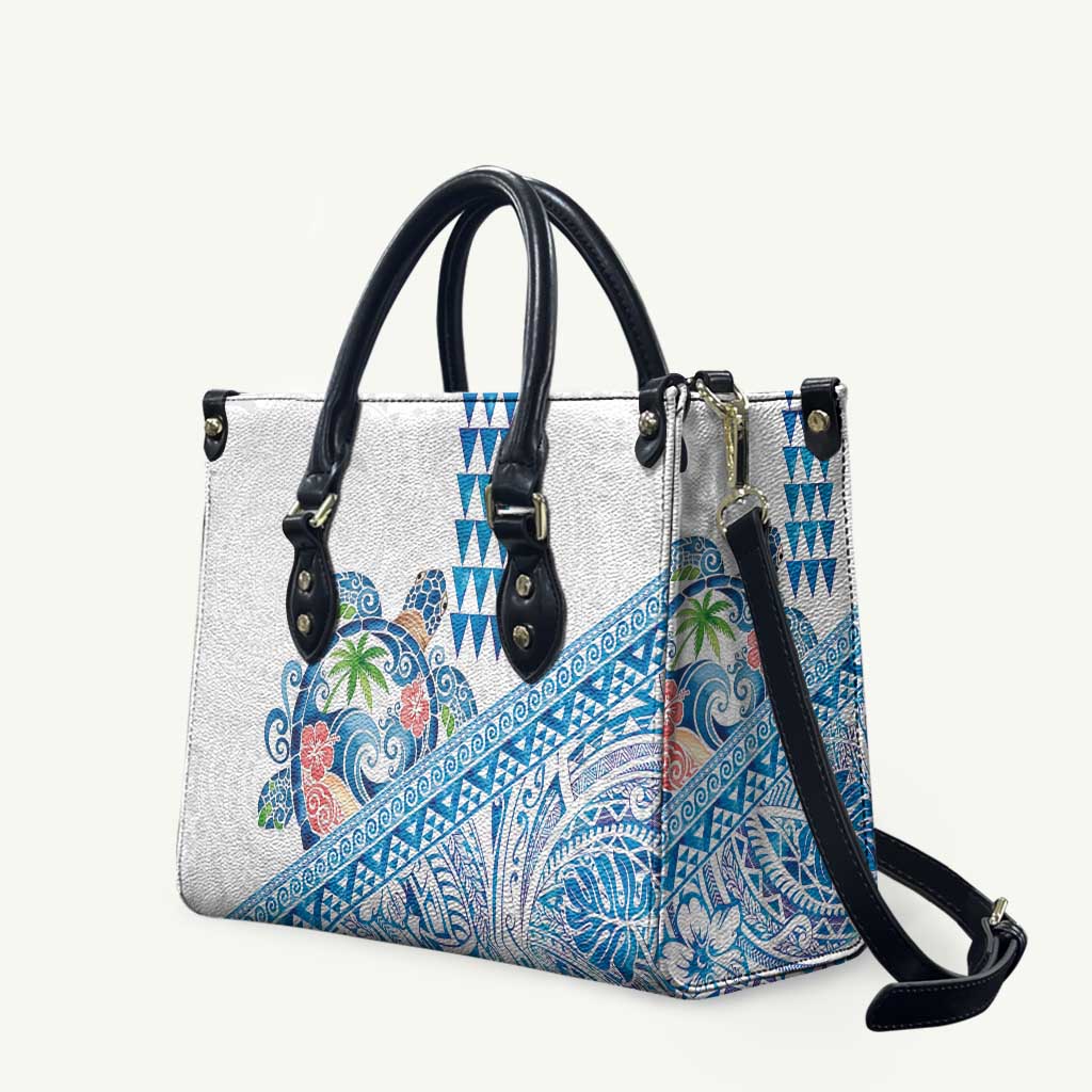 Hawaiian Abstract Sea Turtle Leather Bag Polynesian Tapa Art and Kakau Tattoo White WaterColor LT03 White - Polynesian Pride